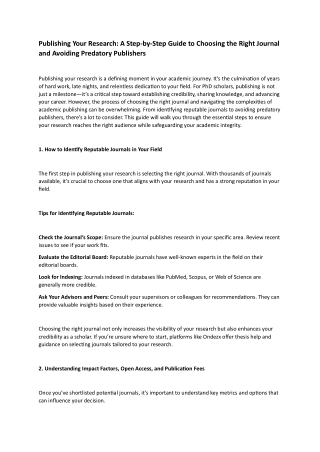 Publishing Your Research: A Step-by-Step Guide to Choosing the Right Journal