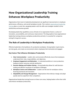 How Organizational Leadership Training Enhances Workplace Productivity