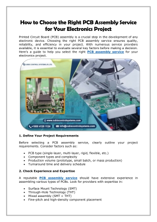 How to Choose the Right PCB Assembly Service for Your Electronics Project