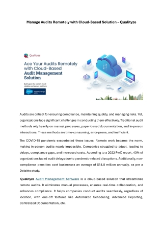 Manage Audits Remotely with Cloud