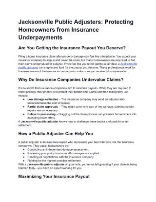 Jacksonville Public Adjusters_ Protecting Homeowners from Insurance Underpayments