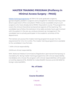 MASTER TRAINING PROGRAM (Profiency in Minimal Access Surgery - PMAS)