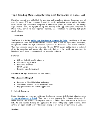 Top 5 Trending Mobile App Development Companies in Dubai, UAE