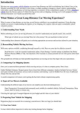 What Makes a Great Long-Distance Car Moving Experience?