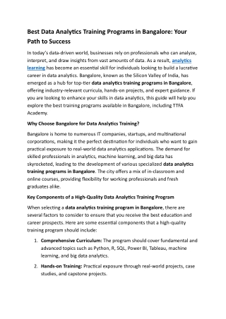 Best Data Analytics Training Programs in Bangalore