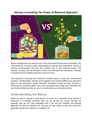Saving vs Investing The Power of Balanced Approach