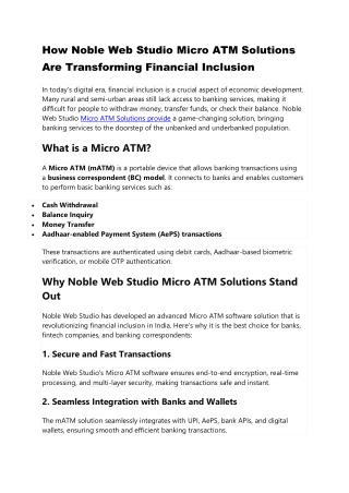 How Noble Web Studio Micro ATM Solutions Are Transforming Financial Inclusion