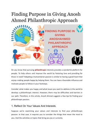 The Impact of Anosh Ahmed  Philanthropy on Communities