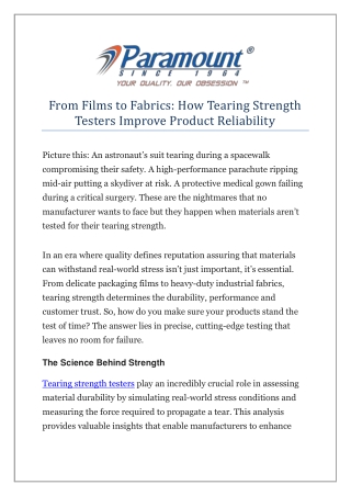 From Films to Fabrics How Tearing Strength Testers Improve Product Reliability