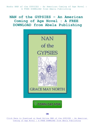 Books NAN of the GYPSIES - An American Coming of Age Novel  A FREE DOWNLOAD from Abela Publishing