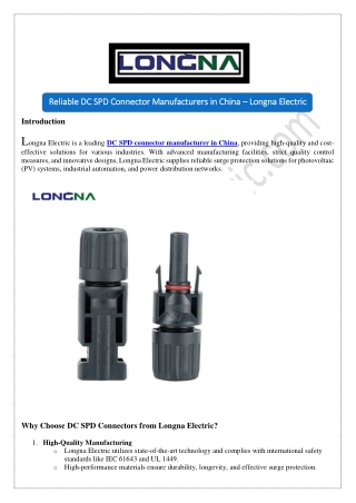 Reliable DC SPD Connector Manufacturers in China – Longna Electric