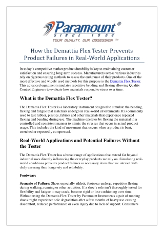 How the Demattia Flex Tester Prevents Product Failures in Real-World Applications