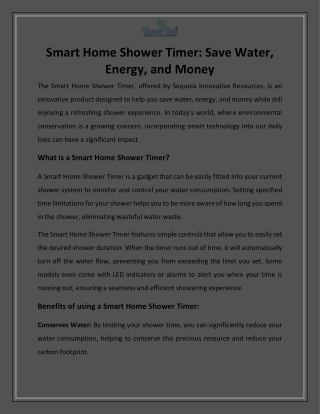Smart Home Shower Timer: Save Water, Energy, and Money