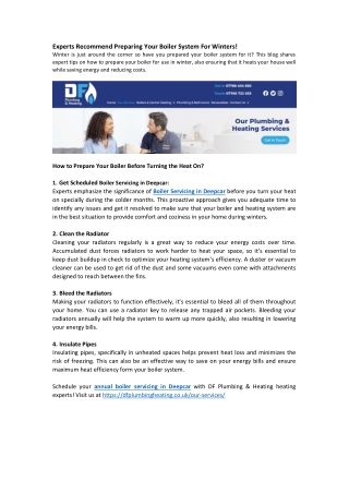 Experts Recommend Preparing Your Boiler System For Winters!