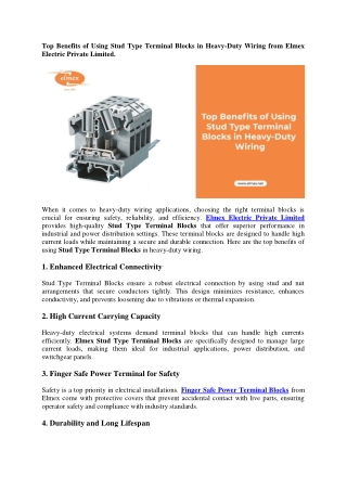 Top Benefits of Using Stud Type Terminal Blocks in Heavy-Duty Wiring from Elmex