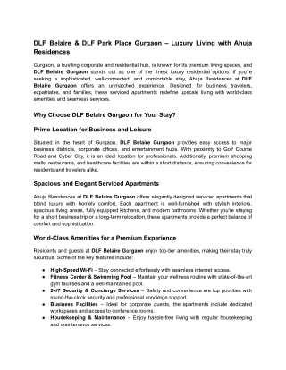 DLF Belaire & DLF Park Place Gurgaon – Luxury Living with Ahuja Residences