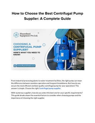 How to Choose the Best Centrifugal Pump Supplier: A Complete Guide