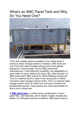 What’s an SMC Panel Tank and Why Do You Need One ?
