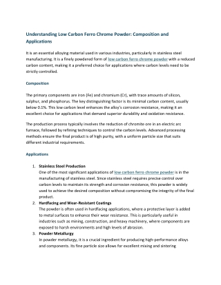 Unlocking the Potential of Low Carbon Ferro Chrome Powder