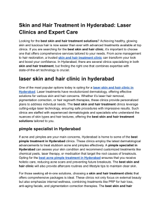 Skin and Hair Treatment in Hyderabad_ Laser Clinics and Expert Care