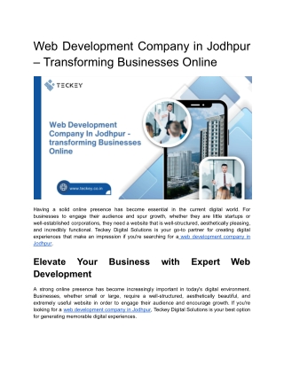 Web Development Company in Jodhpur – Transforming Businesses Online