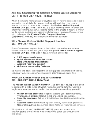 Are You Searching for Reliable Kraken Wallet Support? Call {(1)–808–217–4821}