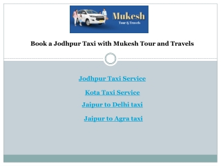 Book a Jodhpur Taxi with Mukesh Tour and Travels