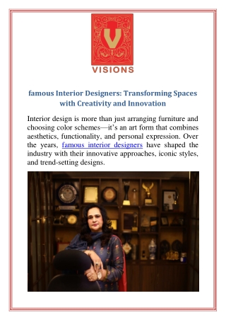 famous Interior Designers Transforming Spaces with Creativity and Innovation