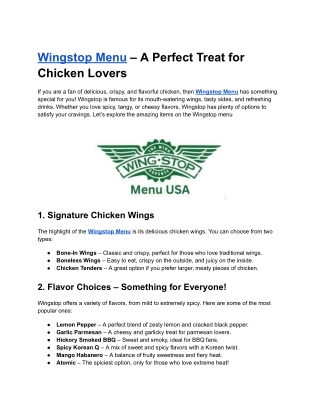 Wingstop Menu – Delicious and Easy Choices for Everyone