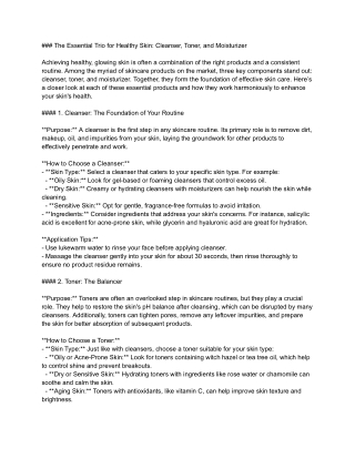 ### The Essential Trio for Healthy Skin: Cleanser, Toner, and Moisturizer