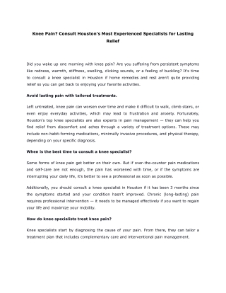 Knee Pain_ Consult Houston’s Most Experienced Specialists for Lasting Relief