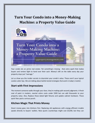 Turn Your Condo into a Money-Making Machine: a Property Value Guide