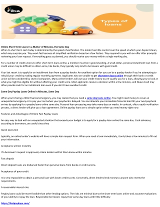 Online Short Term Loans in a Matter of Minutes, the Same Day