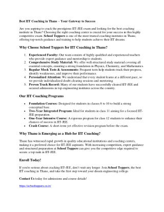 Best IIT Coaching in Thane