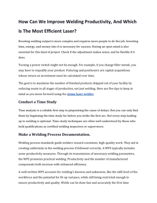 How Can We Improve Welding Productivity, And Which Is The Most Efficient Laser