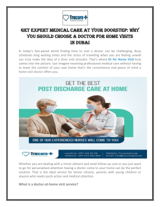 Get Expert Medical Care at Your Doorstep- Why You Should Choose a Doctor for Home Visits in Dubai
