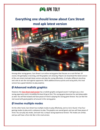 Everything one should know about Carx Street mod apk latest version