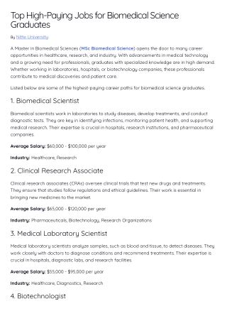 Top High-Paying Careers for Biomedical Science Graduates