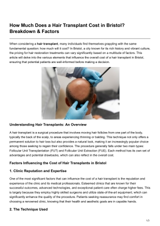 How Much Does a Hair Transplant Cost in Bristol Breakdown & Factors