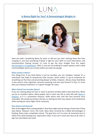 Is Botox Right for You? A Dermatologist Weighs In