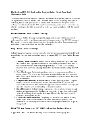 iso 9001 lead auditor training online