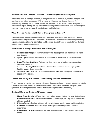 Residential Interior Designers in Indore: Transforming Homes with Elegance