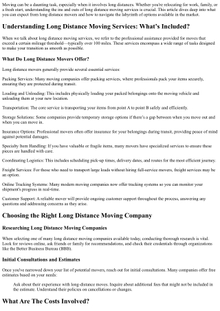 Long Distance Moving Services: What’s Included?