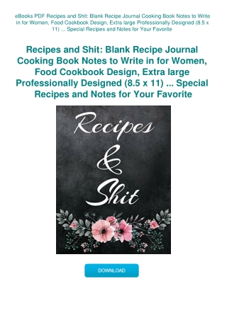 eBooks PDF Recipes and Shit Blank Recipe Journal Cooking Book Notes to Write in for Women  Food Cook