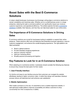 Boost Sales with the Best E-Commerce Solutions
