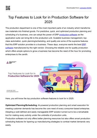 Featutres to look in Production Software 2025