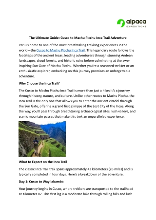 The Ultimate Guide- Cusco to Machu Picchu Inca Trail Adventure