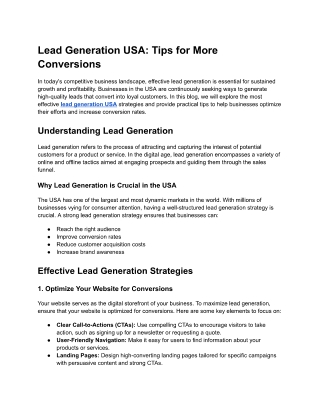 Lead Generation USA-Tips for More Conversions