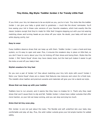 Tiny Kicks, Big Style- Toddler Jordan 1 for Trendy Little Feet