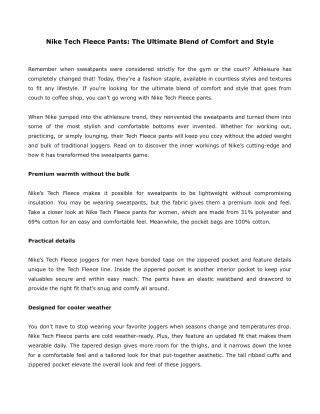 Nike Tech Fleece Pants- The Ultimate Blend of Comfort and Style